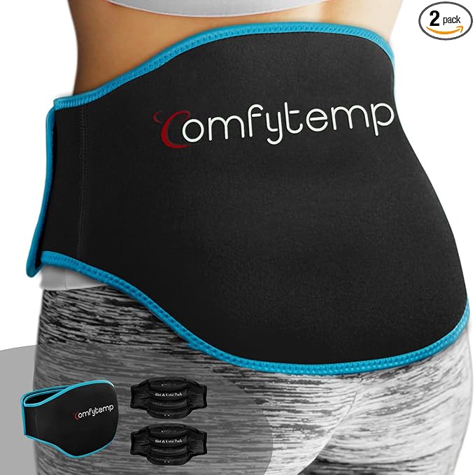 Comfytemp Ice Pack for Back Pain Relief, 2 Packs, Reusable Gel Lower Back Wrap Ice Brace for Sciatica Injuries, Hot Cold Compression for Lower Lumbar, Waist, Men Women Gifts (Black)