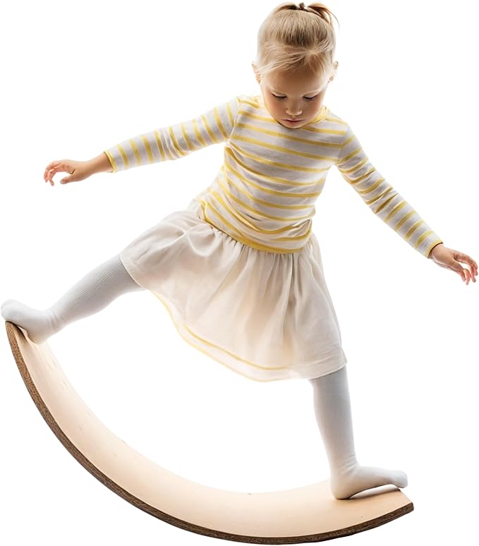 Giggle & Play 36" Wooden Balance Board – Natural Curvy Wobble Board for Kids, Toddlers & Adults, Montessori Rocker Toy, Yoga Trainer for Office, Home, Classroom Use
