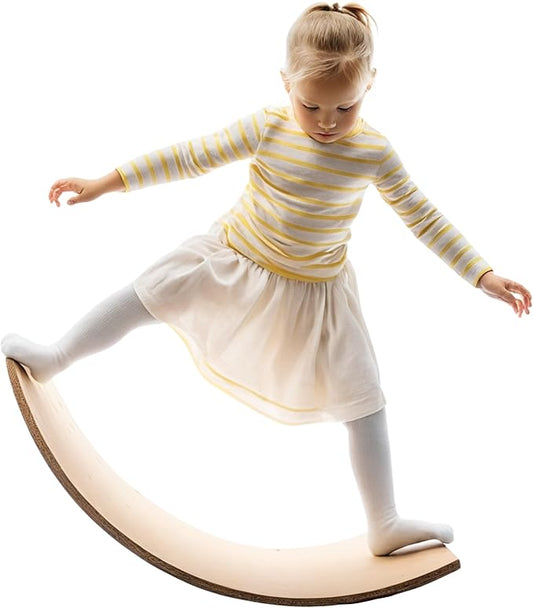 Giggle & Play 36" Wooden Balance Board – Natural Curvy Wobble Board for Kids, Toddlers & Adults, Montessori Rocker Toy, Yoga Trainer for Office, Home, Classroom Use