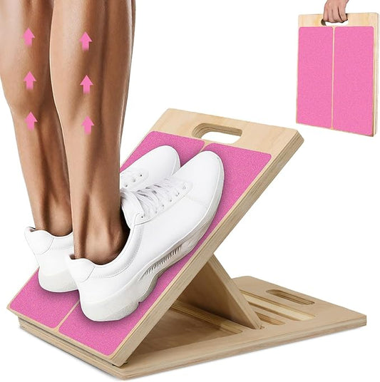 Portable Slant Board for Calf Stretching, 350 Lbs Weight Capacity, Adjustable Wooden Incline Board for Calf Stretcher, Physical Therapy Equipment for Leg, Knees, Heel, Ankle (Pink)