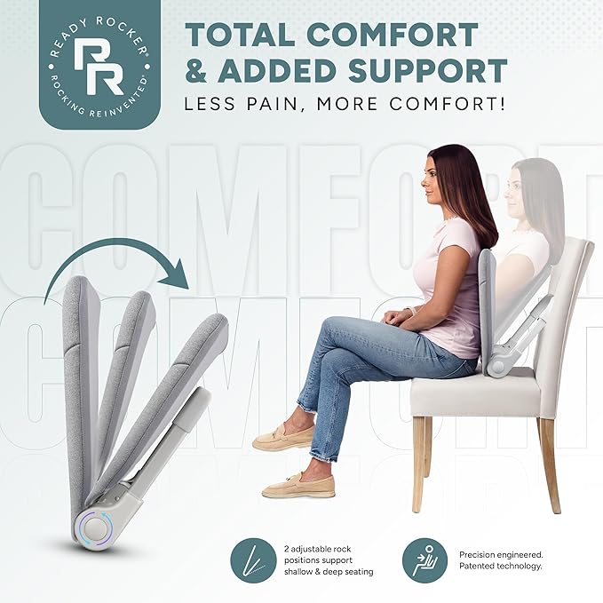 READY ROCKER Deluxe Cloud | Adjustable Ergonomic Portable Rocker | Back Pain Relief & Relaxation | White Rocker & Deluxe Cover | Back & Lumbar Support for Chair | Lightweight & Portable | 3.0 Model