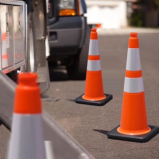 OrangeStar 6-Pack 28" Traffic Cones, Orange Safety Cones with Reflective Collars, Weighted Rubber Base for Construction, Parking Lot, Road Work, Flexible PVC, Indoor & Outdoor Use