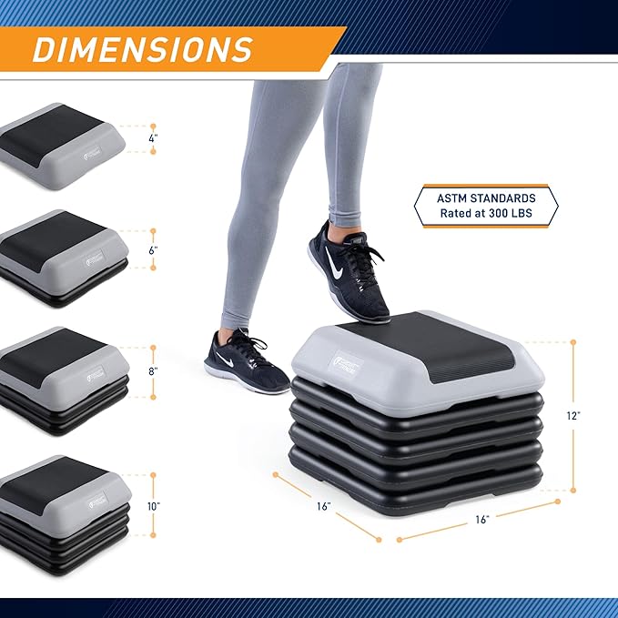 Circuit Fitness by Marcy 16 x 16 inches Adjustable Height Aerobic Step Platform with Adjustable Risers, Non-Slip Rubber Surface, Home Exercise Fitness Training, Multiple Color Options