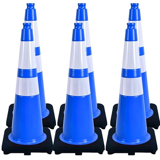 BESEA 6PACK 28 inch Traffic Safety Cones Blue Road Parking Cones 28" Heavy Duty Construction Cone Structurally Stable for Traffic Control at Public Place(6PCS)