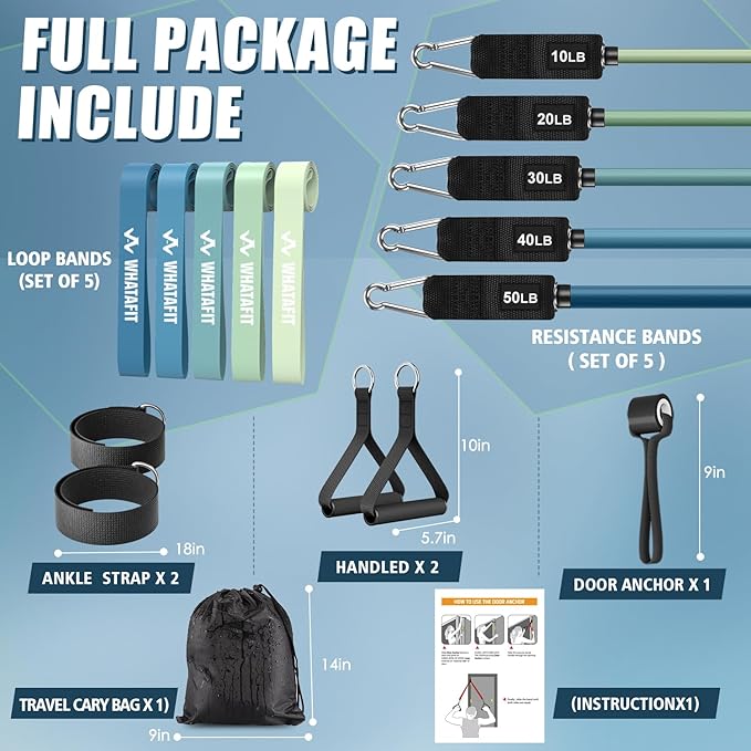 WHATAFIT Resistance Bands, Exercise Bands，Resistance Bands for Working Out, Work Out Bands with Handles for Men and Women Fitness, Strength Training Home Gym Equipment