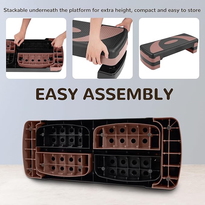Fitvids Fitvids Step Aerobic Platform, 31" Exercise Step with 3 levels Adjustable Height, 4 Stackable Risers, Fitness Training Workout Stepper for Home Gym, Cardio Strength
