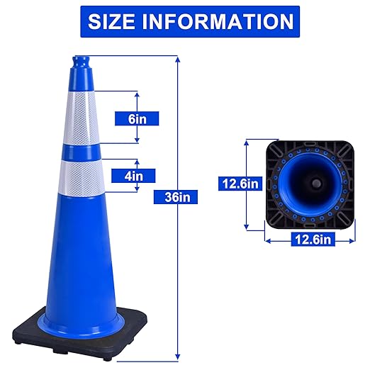 OrangeStar 36" Traffic Cones 8-Pack Blue Safety Cones with Reflective Collars, Heavy Duty Base for Construction, Parking Lot, Road Work, Flexible PVC, Indoor & Outdoor Use