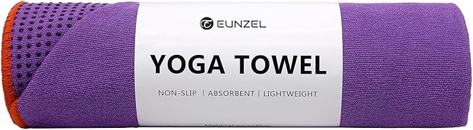 Eunzel Hot Yoga Towel - Microfiber Non Slip Yoga Mat Towel with Grip Dot Sweat Absorbent Towel for Hot Yoga, Pilates and Fitness 72" x 24", Purple/Orange