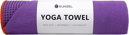 Eunzel Hot Yoga Towel - Microfiber Non Slip Yoga Mat Towel with Grip Dot Sweat Absorbent Towel for Hot Yoga, Pilates and Fitness 72" x 24", Purple/Orange