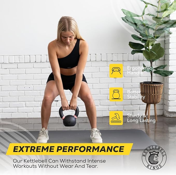 Kettlebell Kings Powder Coated Kettlebell Weights 5-90 LB | Workout Gym Equipment & Strength training sets for Women & Men | Durable Coating for Grip Strength, Rust Prevention