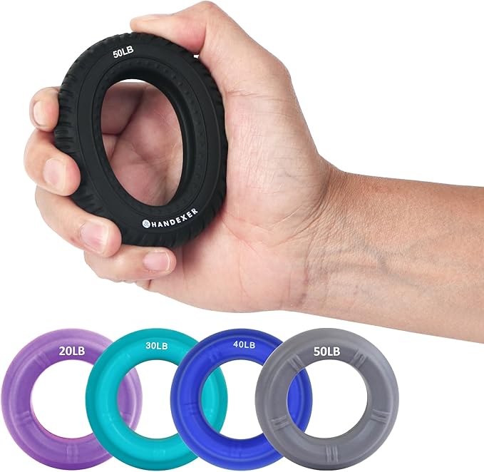Hand Grip Strengthener, Grip Strength Tranier and Finger Excerciser, Silicone Hand Stretcher Rings for Athletes, Stress Relief, Physical Therapy, 8 Resistance Levels, 5 Pack