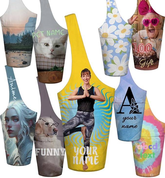 Fashion Printed Yoga Mat Bag with Large Side Pocket & Zipper Pocket Long Tote Yoga Bag Fit Most Size Mats - Holds More Yoga Accessories