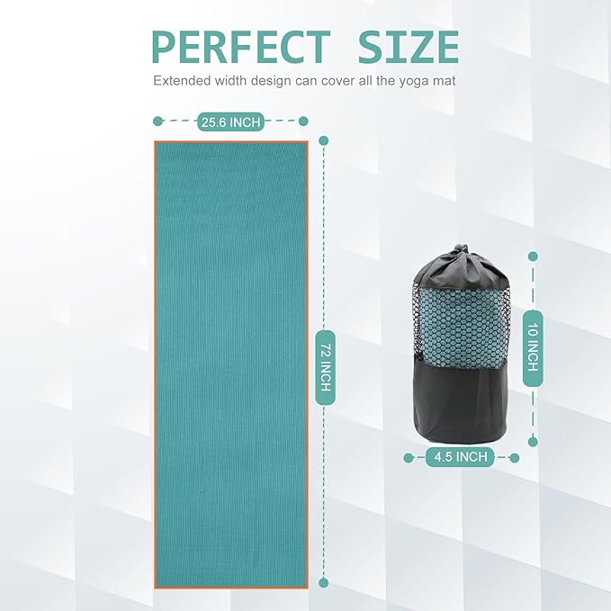 Eunzel Hot Yoga Towel - Microfiber Non Slip Yoga Mat Towel with Grip Dot Sweat Absorbent Towel for Hot Yoga, Pilates and Fitness 72" x 24", Dark Cyan/Orange