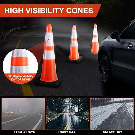 (8 Pack) BESEA 28” inch Traffic Safety Cones Orange Road Parking Cones Heavy Duty Construction Cone Structurally Stable for Traffic Control at Public Place