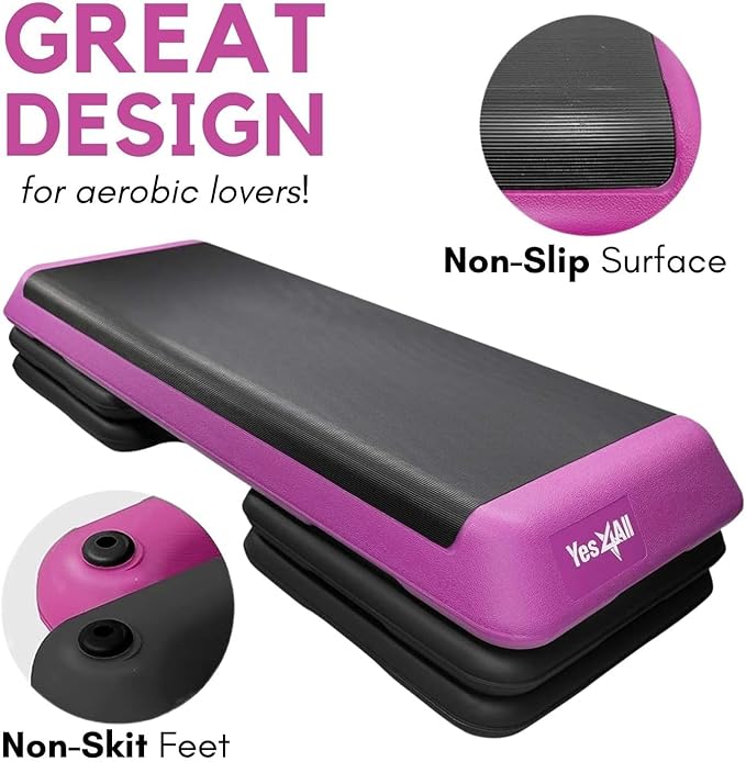 Yes4All Adjustable Workout Aerobic Exercise Step Platform Health Club Size with 4 Adjustable Risers Included and Extra Risers Options