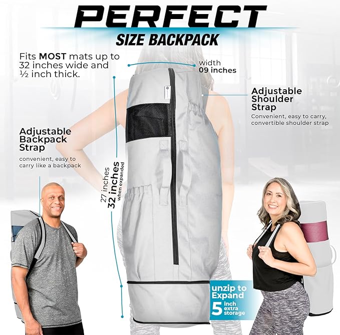 MAGNILAY Yoga Mat Bag - for Women and Men, Yoga Bag with Pockets and Adjustable Strap, Yoga Mat Carrier, Fits Mats Blocks and Yoga Accessories for Workouts, (32”L x 9” Diameter)
