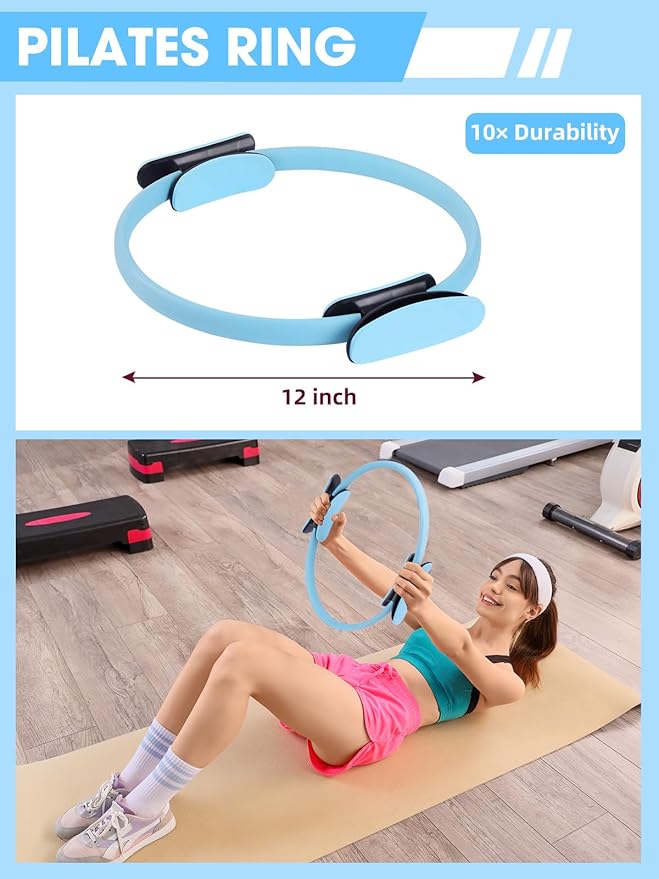 Pilates Ring Set for Home Workout, Pilates Essentials Kit for Women, [12'' Fitness Circle, Pilates Balls, Resistance Bands] Starter Set for Yoga, Exercise, Toning and Flexibility