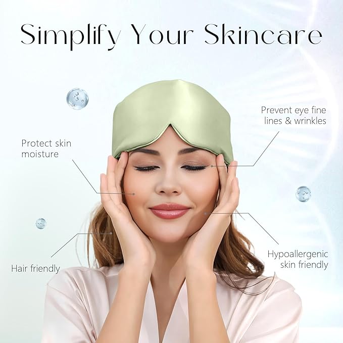 ZIMASILK 100% 22 Momme Mulberry Silk Sleep Mask - Full Silk Filled, Ultra-Soft & Breathable, Face-Hugging Blackout Eye Cover for Sleeping (Sage Green)