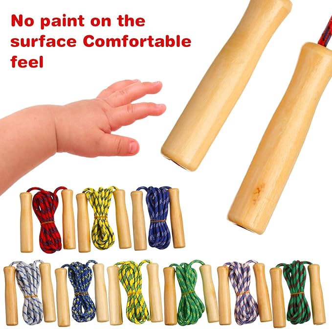 Lenwen 60 Pcs 7.25 ft Jump Rope for Kids Bulk Back to School Supplies Adjustable Cotton Beaded Skipping Rope with Wooden Handle for Christian Charity Children Classroom Exercise Training Fun Activity