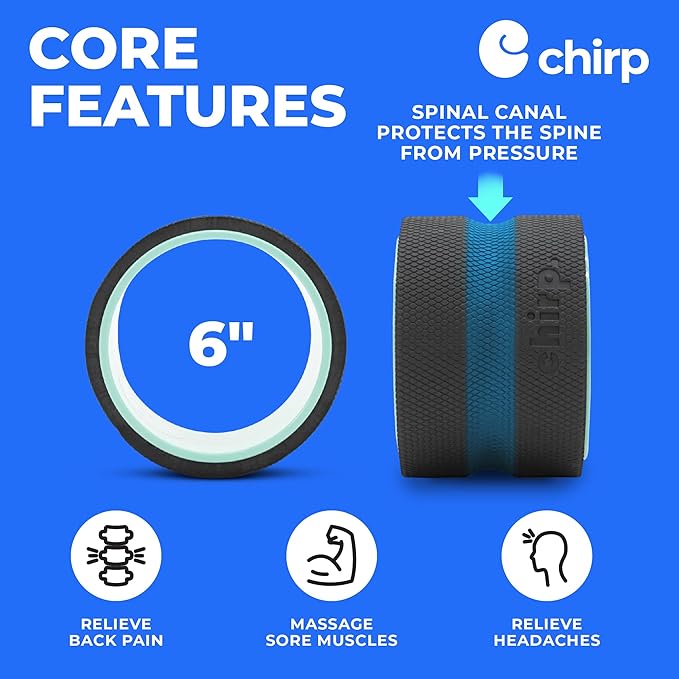 Chirp Wheel Foam Roller – Targeted Back & Neck Relief, Lumbar Spine Stretcher, Spinal Decompression Back Stretcher, Massage Roller with Density Foam for Physical Therapy, Supports 500lbs, 6-Inch Mint