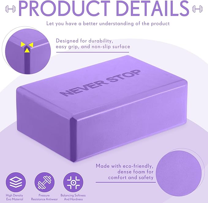 4 Pack Yoga Blocks Non Slip Pilates Brick Foam Blocks Pilates Dance Gymnastics Workout Fitness Props Tool for Stretching Meditation and Exercise
