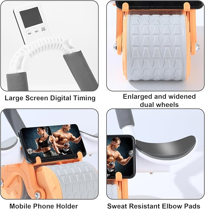 2025 New Ab Roller Wheel with Knee Mat &Timer, Automatic Rebound Abdominal Wheel, Ab Abdominal Exercise Roller with Elbow Support, Abs Workout Equipment Ab Exercise Roller for Women Men