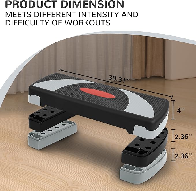 Fitvids Step Aerobic Platform, 31" Exercise Step with 3 levels Adjustable Height, 4 Stackable Risers, Fitness Training Workout Stepper for Home Gym, Cardio Strength, Black & Pink