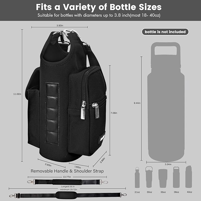 icolor Magnetic Gym Bag Water Bottle Carrier Holder with Phone Pockets & Shoulder Strap,Gym Magnetic Bag 5 Built-in Magnets Gym Accessories Organizer Magnetic Bottle Pouch Sleeve for Men Women