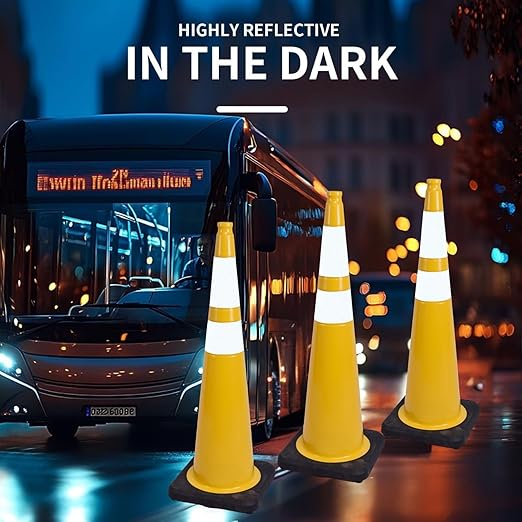 BESEA 4Pack 36” inch Traffic Cones Yellow Road Parking Cones Construction Safety Cone Structurally Stable for Traffic Control(Yellow Color)