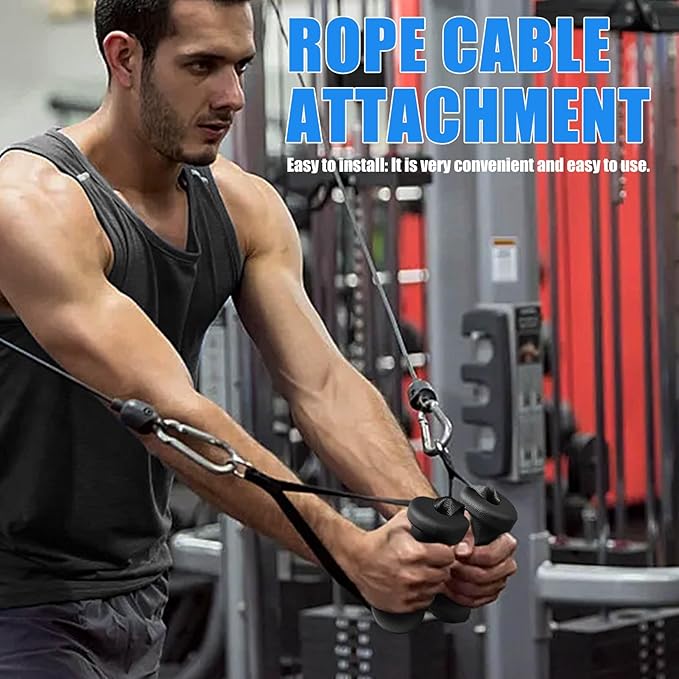 Ergonomic Tricep Rope Pulldown Attachments, Upgraded 27 32 40 & 47 Inch Extra Long Triceps Rope Cable Attachments for Gym, LAT Pull Down Bar for Cable Machine, Tricep Workout Cable Attachments