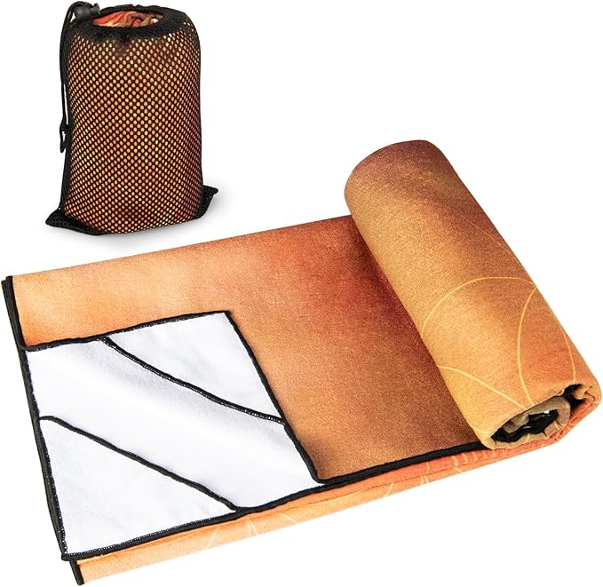 Colorful Star Large Yoga Towel with Corner Pockets, Non Slip Grip Dots Absorbent Hot Yoga Mat Towels, Yoga Blankets with Travel Bag, Mat Cover for Workout, Gym, Fitness - 74"x26", Geometric Flower