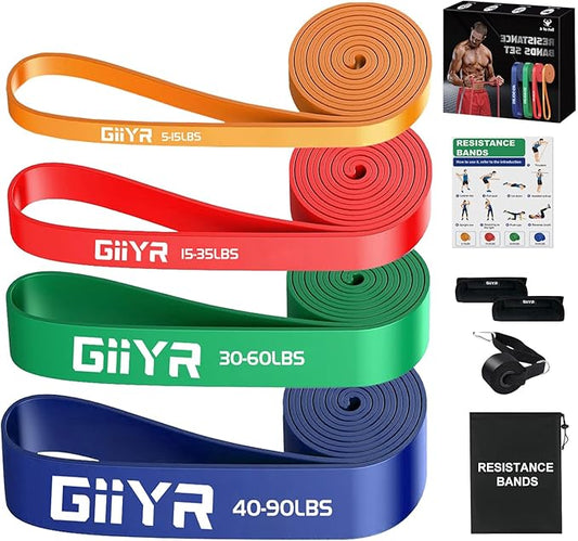 Resistance Bands Set for Men & Women - 4 Levels Exercise Band with Door Anchor, Pull Up Bands for Strength Training, Stretching, Powerlifting, Home Workouts
