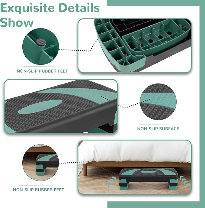 Fitvids Fitvids Step Aerobic Platform, 31" Exercise Step with 3 levels Adjustable Height, 4 Stackable Risers, Fitness Training Workout Stepper for Home Gym, Cardio Strength