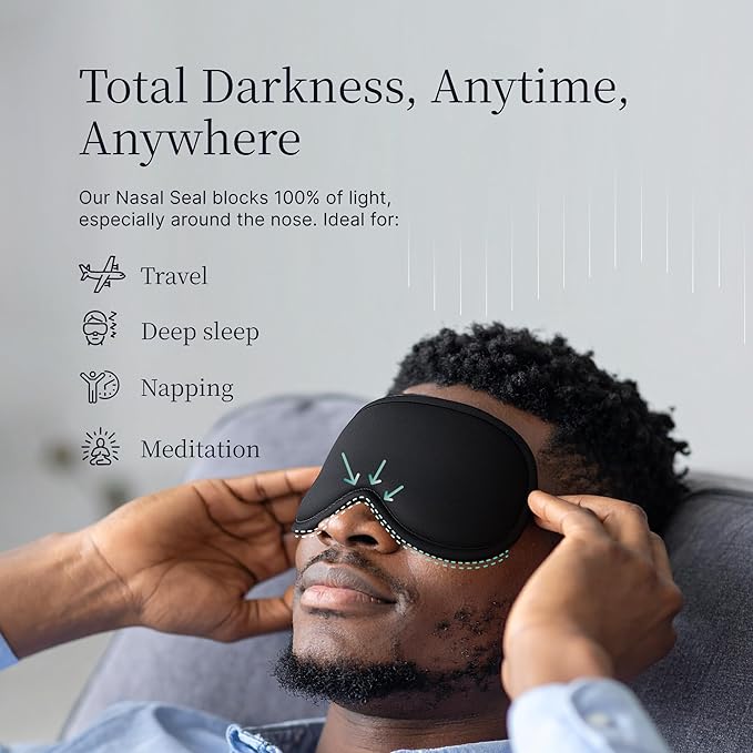 Nox Sleep 3D Sleep Mask for Men, 100% Light Blocking Eye Mask for Sleep, Ice Silk Adjustable Sleeping Mask for Side Sleepers, Soft Breathable Blindfold, Perfect Sleep Mask for Travel & Women (Black)