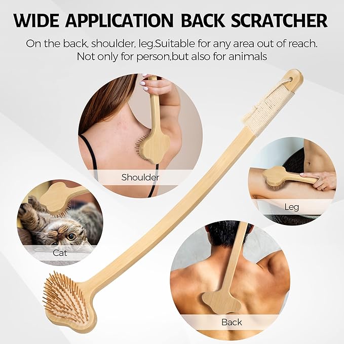 Oversized Back Scratcher, Extended Bamboo Scratcher, 22.04" Long Curved Handle; Wider Head; More Larger Scratching Surface, Adults Body Instant Scratcher Christmas Gift for Women and Men.