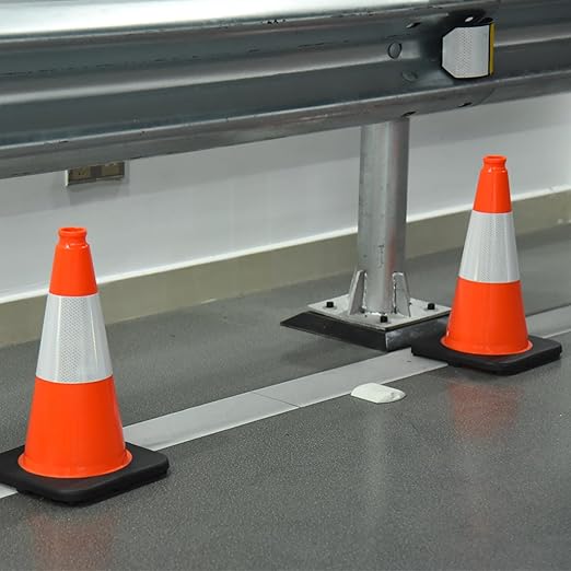 8 Pack 18" inch Fluorescent Orange PVC Traffic Safety Cones with Reflective Collars and Heavy Duty Rubber Base, Durable Cones for Parking, Construction, Roadwork and Driving Practice