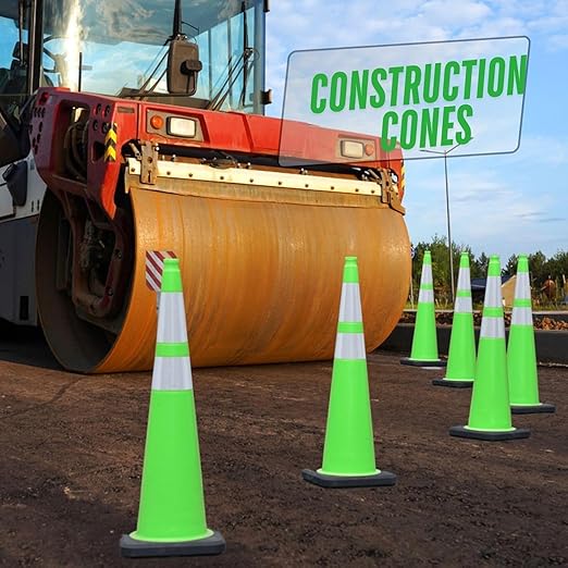 BESEA 4Pack 36” inch Traffic Cones Green Road Parking Cones Construction Safety Cone Structurally Stable for Traffic Control(Green Color)