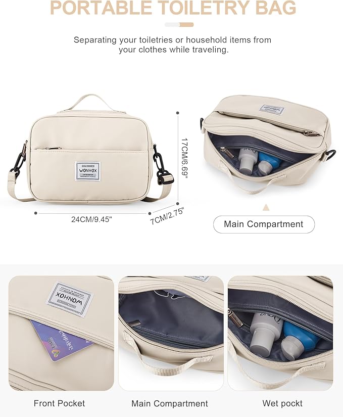 Gym Bag for Women Men, Sport Duffel Bag with Toiletry Bag & Shoe Compartment,Waterproof Travel Weekender Overnight Carry on Bag for Yoga with Trolley Sleeve, Beige Set