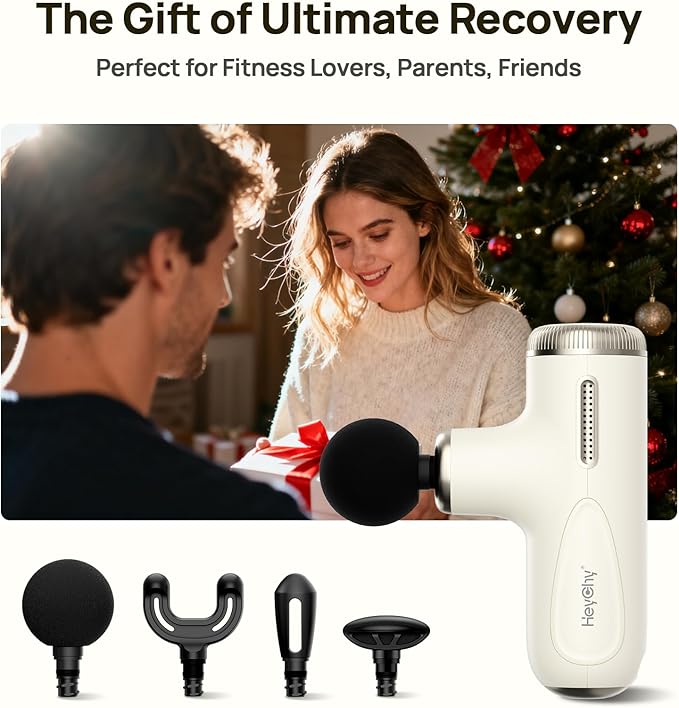 Super Mini Massage Gun Deep Tissue, Muscle Massager with 4-10mm Amplitude & 4 Heads, Portable Handheld Massager, Perfect Gifts for Athletes, Pain Relief at Home, Gym, Travel, Gym, White