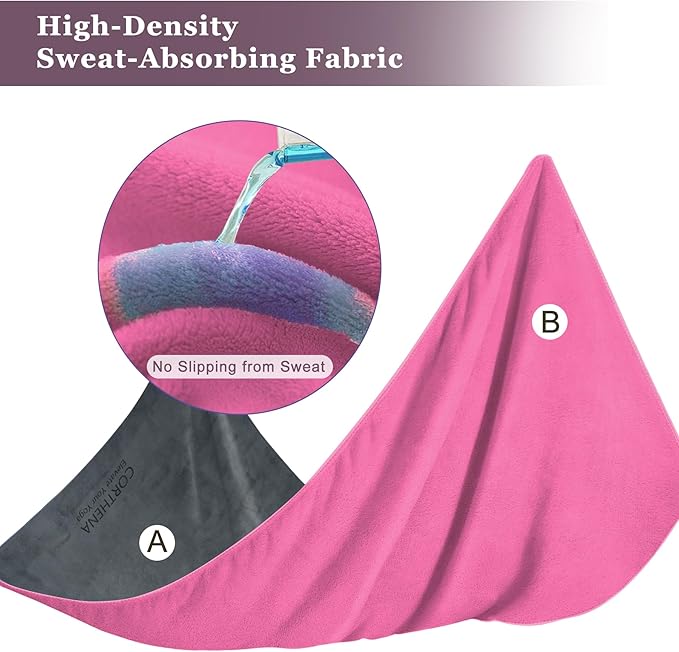 Hot Yoga Towel Set, 600GSM Yoga Mat Towel Extra Thick Dual-Color Microfiber, Soft Non-Slip Sweat Absorbent, 72" x 27.5" with Matching Hand Towel for Hot Yoga, Pilates, Fitness, Grey/Pink