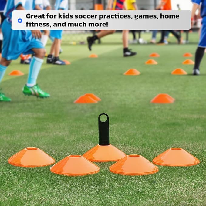 GHB Soccer Cones 25/50/100 Pack Disc Soccer Sport Cones Training Field Marker Agility Cones for Traffic, Basketball, Coaching, Practice Equipment Includes Cone Drills Guide