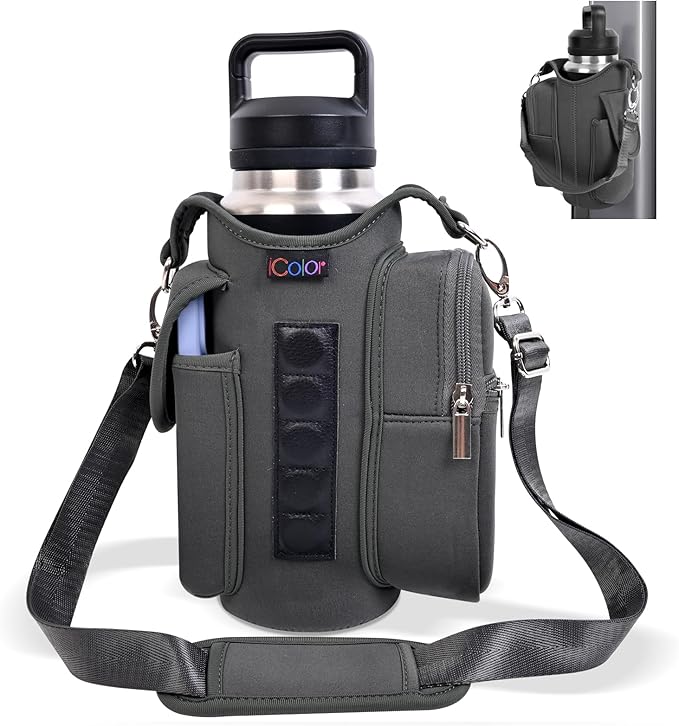 icolor Magnetic Gym Bag Water Bottle Carrier Holder with Phone Pockets & Shoulder Strap,Gym Magnetic Bag 5 Built-in Magnets Gym Accessories Organizer Magnetic Bottle Pouch Sleeve for Men Women