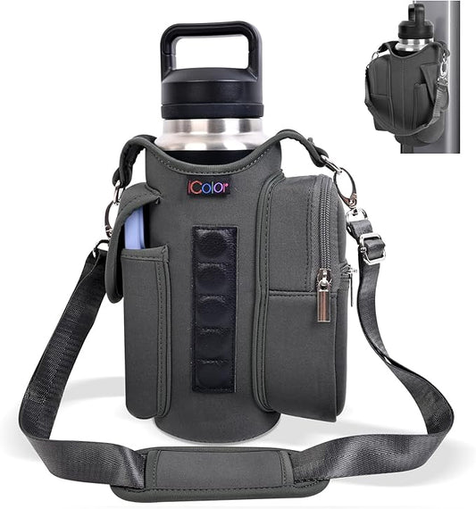 icolor Magnetic Gym Bag Water Bottle Carrier Holder with Phone Pockets & Shoulder Strap,Gym Magnetic Bag 5 Built-in Magnets Gym Accessories Organizer Magnetic Bottle Pouch Sleeve for Men Women