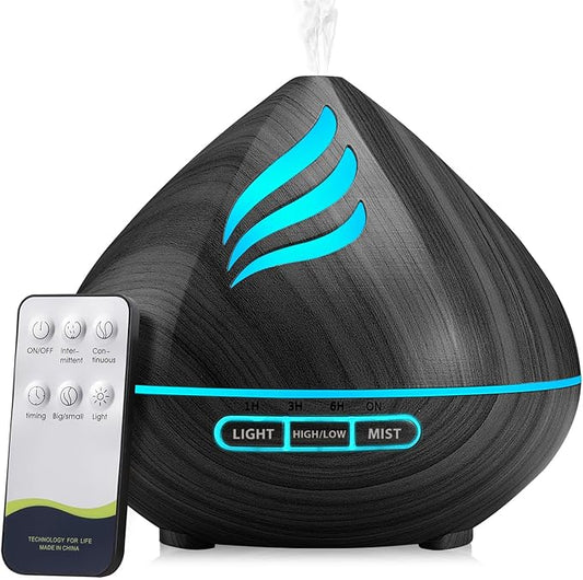 Essential Oil Scent Diffuser: 500ML Aroma Diffuser with Remote Control, Large Fragrance Aromatherapy Diffuser for Bedroom Home, Mist Humidifier with 14 Colors LED Lights and waterless Auto-Off, Black