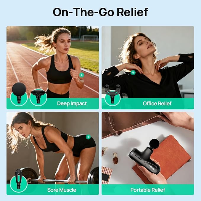 Super Mini Massage Gun Deep Tissue, Muscle Massager with 4-10mm Amplitude & 4 Attachments, Portable Handheld Massager, Perfect Gifts for Athletes, Pain Relief at Home, Office, Gym & Travel, Dark Gray