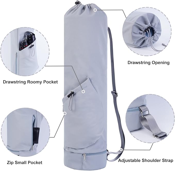 sportsnew Yoga Mat Bag with Water Bottle Pocket and Bottom Wet Pocket, Exercise Yoga Mat Carrier Multi-Functional Storage Bag, Patent pending