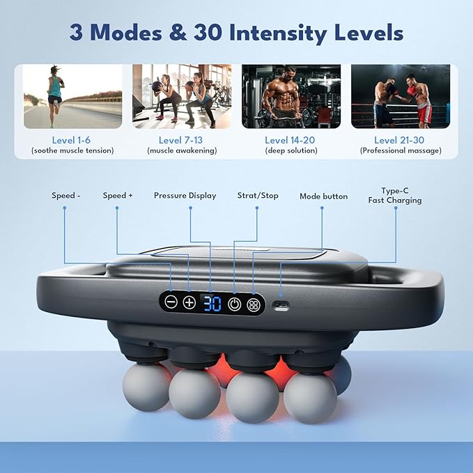 VTT 8-Head Massage Gun, Deep Tissue Back Massager, Electric Handheld Massager for Back, Shoulders, Legs, Muscle Pain Relief, Ideal Gifts for Women, Men, Mom, and Dad