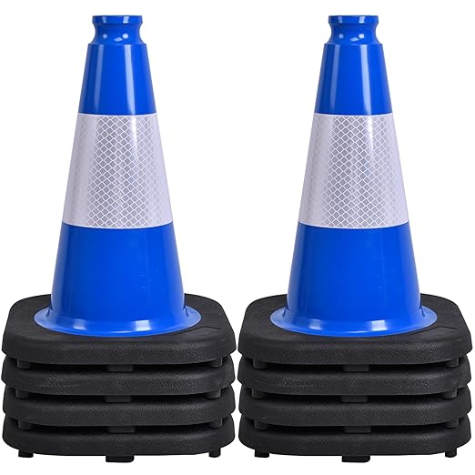 OrangeStar 12" Traffic Cones 8-Pack Blue Safety Cones with Reflective Collars, Heavy Duty Base for Driving Practice, Parking Lots, Construction, Flexible PVC, Indoor & Outdoor Use