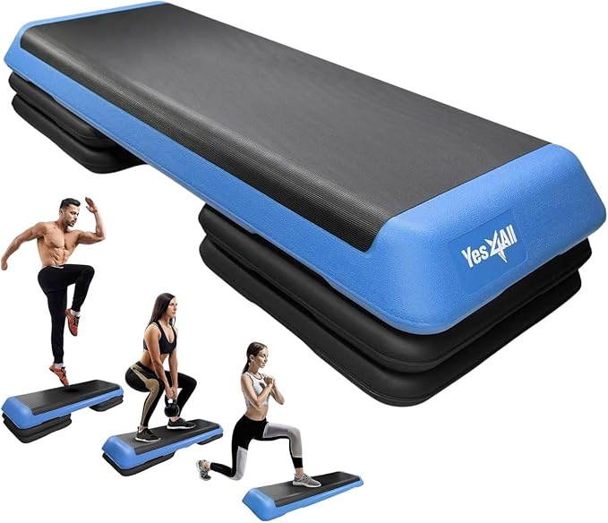 Yes4All Adjustable Workout Aerobic Exercise Step Platform Health Club Size with 4 Adjustable Risers Included and Extra Risers Options