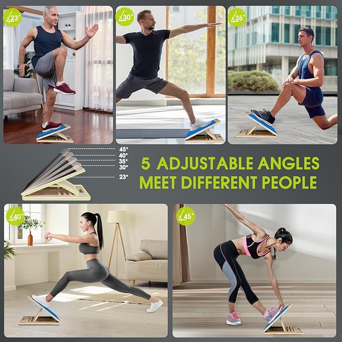 Portable Slant Board for Calf Stretching, 350 Lbs Weight Capacity, Adjustable Wooden Incline Board for Calf Stretcher, Physical Therapy Equipment for Leg, Knees, Heel, Ankle (Blue)